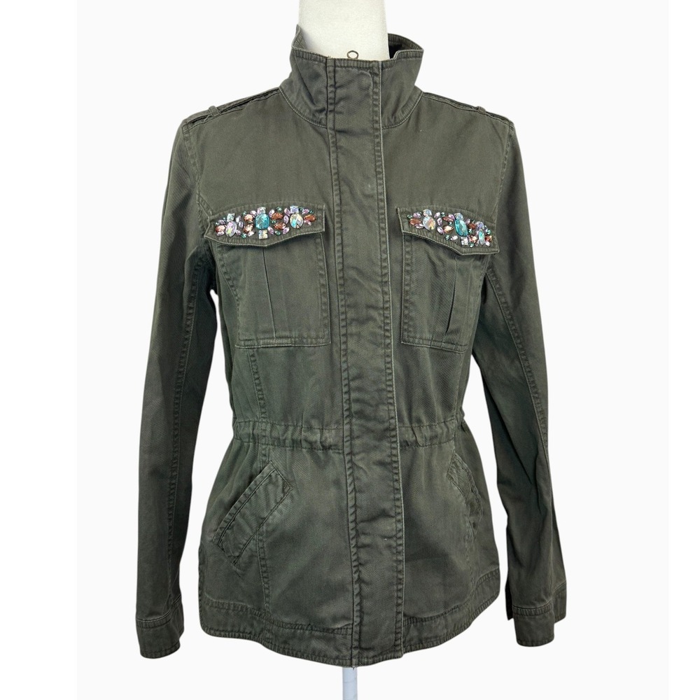 Candie's LT1 Olive Green Jeweled Military Utility Jacket Embellished Y2K Large